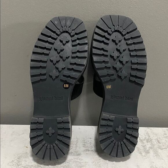 Gianni Bini Black Leather Rhinestone Buckle Sandals - Picture 12 of 14